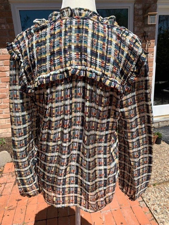 NWOT Marie Oliver 100% Silk Multi Colored Ruffle Plaid Blouse - Picture 6 of 8